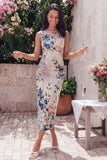 Tulle Black Bodycon Illusion Neck Printed Ruched Floral Wedding Guest Dress