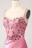Load image into Gallery viewer, Pink Mermaid Spaghetti Straps Sequin Corset Formal Dress with Slit