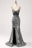 Load image into Gallery viewer, Black Sparkly Mermaid Spaghetti Straps Corset Formal Dress with Slit