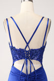 Royal Blue Mermaid Corset Beaded Long Formal Dress with Slit