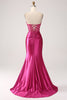 Load image into Gallery viewer, Fuchsia Mermaid Sweetheart Pleated Long Corset Satin Formal Dress With Slit