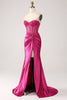 Load image into Gallery viewer, Fuchsia Mermaid Sweetheart Pleated Long Corset Satin Formal Dress With Slit