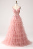 Load image into Gallery viewer, Blush A-Line Spaghetti Straps Tiered Tulle Corset Long Formal Dress