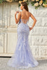 Load image into Gallery viewer, Mermaid Spaghetti Straps Purple Tulle Long Formal Dress With Appliques