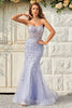 Load image into Gallery viewer, Mermaid Spaghetti Straps Purple Tulle Long Formal Dress With Appliques