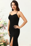 Black Halter Sheath Open Back Long Bridesmaid Dress