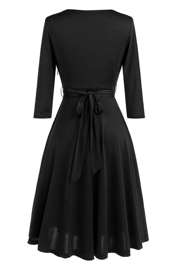 Black Vintage 1950s Dress with Sash