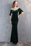 Champagne Velvet Mermaid Long Formal Dress