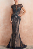 Luxurious Mermaid Jewel Neck Champagne Formal Dress with Beading