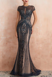 Luxurious Mermaid Jewel Neck Champagne Formal Dress with Beading