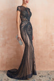 Luxurious Mermaid Jewel Neck Champagne Formal Dress with Beading