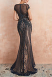 Luxurious Mermaid Jewel Neck Champagne Formal Dress with Beading