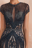 Luxurious Mermaid Jewel Neck Champagne Formal Dress with Beading