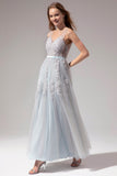 Grey Appliques Prom Dress