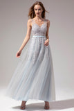 Grey Appliques Prom Dress