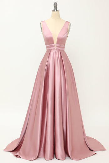 Blush Satin Long Prom Dress