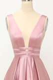 Blush Satin Long Prom Dress