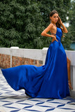 Royal Blue Backless Satin Dress