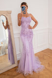 Light Purple Mermaid Long Formal Dress with Appliques