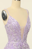 Purple Spaghetti Straps Formal Dress With Appliques