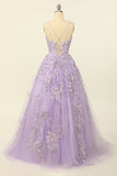 Purple Spaghetti Straps Formal Dress With Appliques