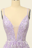 Purple Spaghetti Straps Formal Dress With Appliques