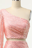 Blush One Shoulder Sequin Cocktail Dress