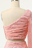 Blush One Shoulder Sequin Cocktail Dress