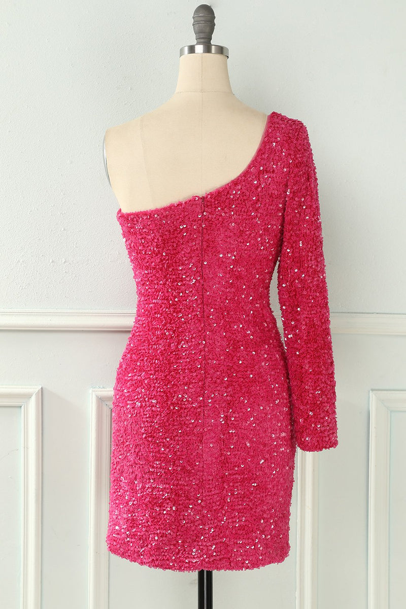 Load image into Gallery viewer, One Shoulder Glitter Sequins Cocktail Dress