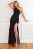 Load image into Gallery viewer, Black Sequins Formal Dress With Slit