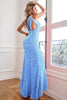 Load image into Gallery viewer, Light Blue One Shoulder Sequins Formal Dress