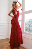 Sparkly Mermaid One Shoulder Fuchsia Sequins Long Formal Dress with Slit