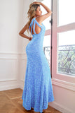 Sparkly Mermaid One Shoulder Fuchsia Sequins Long Formal Dress with Slit