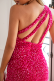 Fuchsia Sequin Long Formal Dress with Slit