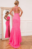 Pink Mermaid One Shoulder Sequin Formal Dresses