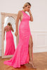 Load image into Gallery viewer, Pink Mermaid One Shoulder Sequin Formal Dresses