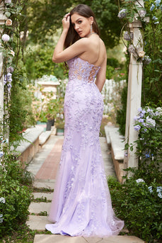 Sweetheart Neck Mermaid Long Purple Formal Dress With Appliques