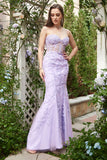 Sweetheart Neck Mermaid Long Purple Formal Dress With Appliques