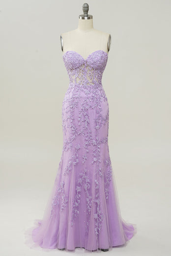 Sweetheart Neck Mermaid Long Purple Formal Dress With Appliques