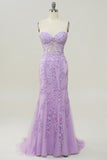Sweetheart Neck Mermaid Long Purple Formal Dress With Appliques