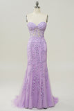 Purple Sweetheart Neck Mermaid Formal Dress With Appliques