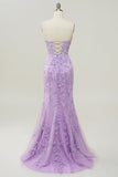 Sweetheart Neck Mermaid Long Purple Formal Dress With Appliques