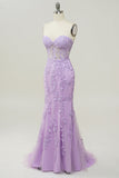 Sweetheart Neck Mermaid Long Purple Formal Dress With Appliques