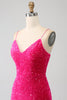 Load image into Gallery viewer, Fuchsia Mermaid Spaghetti Straps V-Neck Sequin Formal Dress With Split