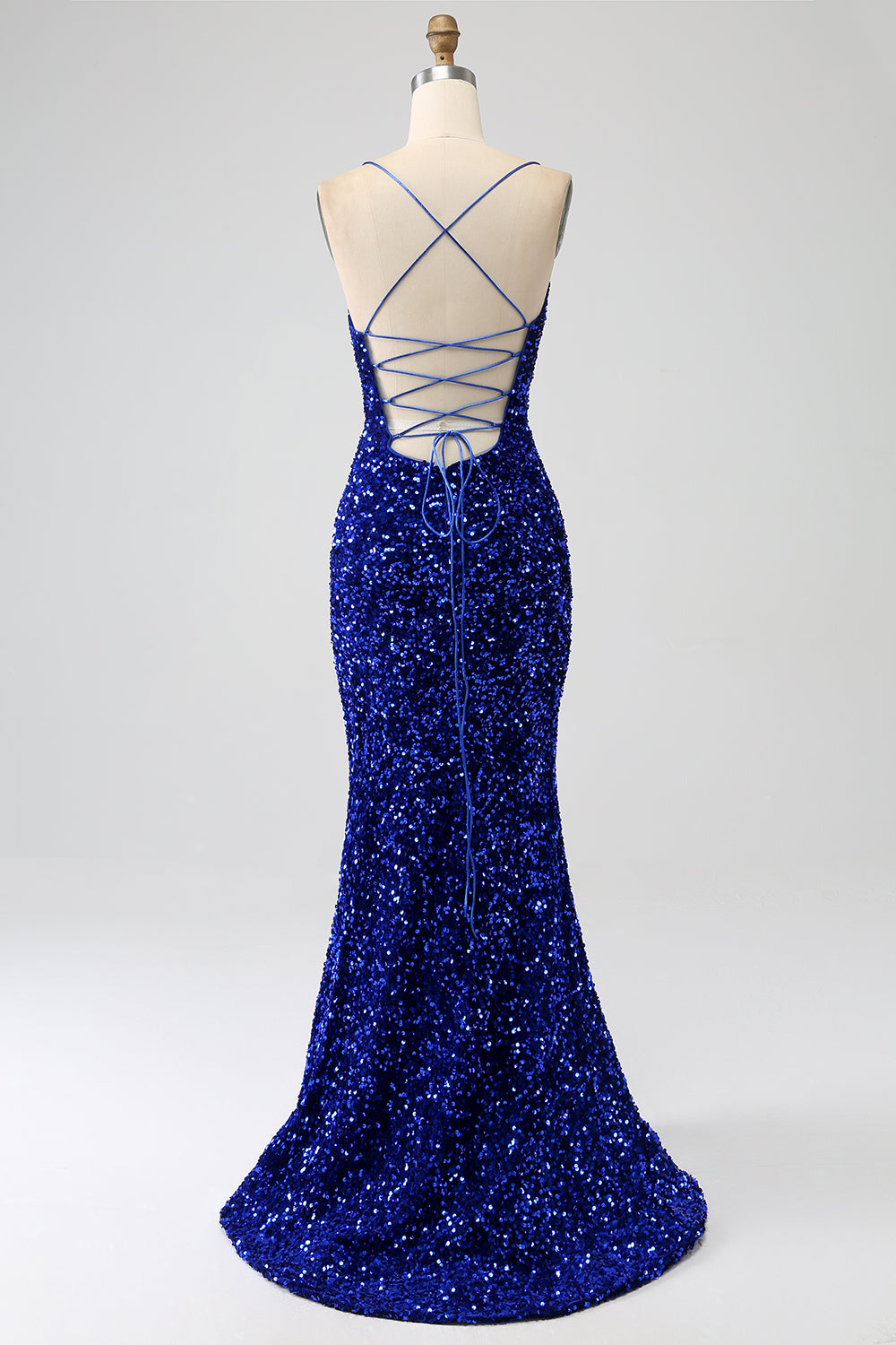 Sparkly Fuchsia Mermaid Spaghetti Straps V-Neck Sequin Long Formal Dress With Split