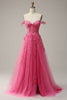 Load image into Gallery viewer, A Line Off the Shoulder Hot Pink Long Formal Dress with Appliques
