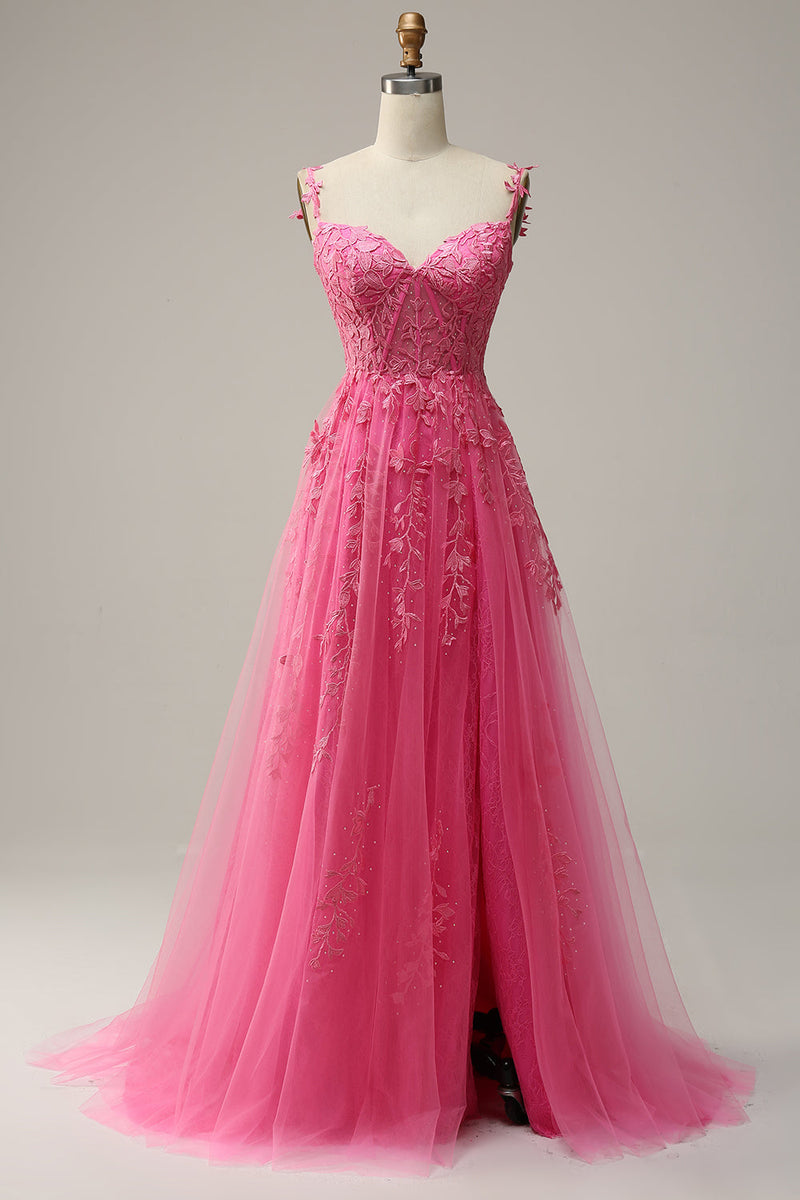 Load image into Gallery viewer, A Line Off the Shoulder Hot Pink Long Formal Dress with Appliques