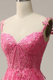 A Line Off the Shoulder Hot Pink Long Formal Dress with Appliques