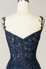 Load image into Gallery viewer, A Line Spaghetti Straps Navy Formal Dress with Appliques
