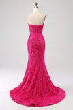 Bling Mermaid Sweetheart Hot Pink Sequins Long Formal Dress